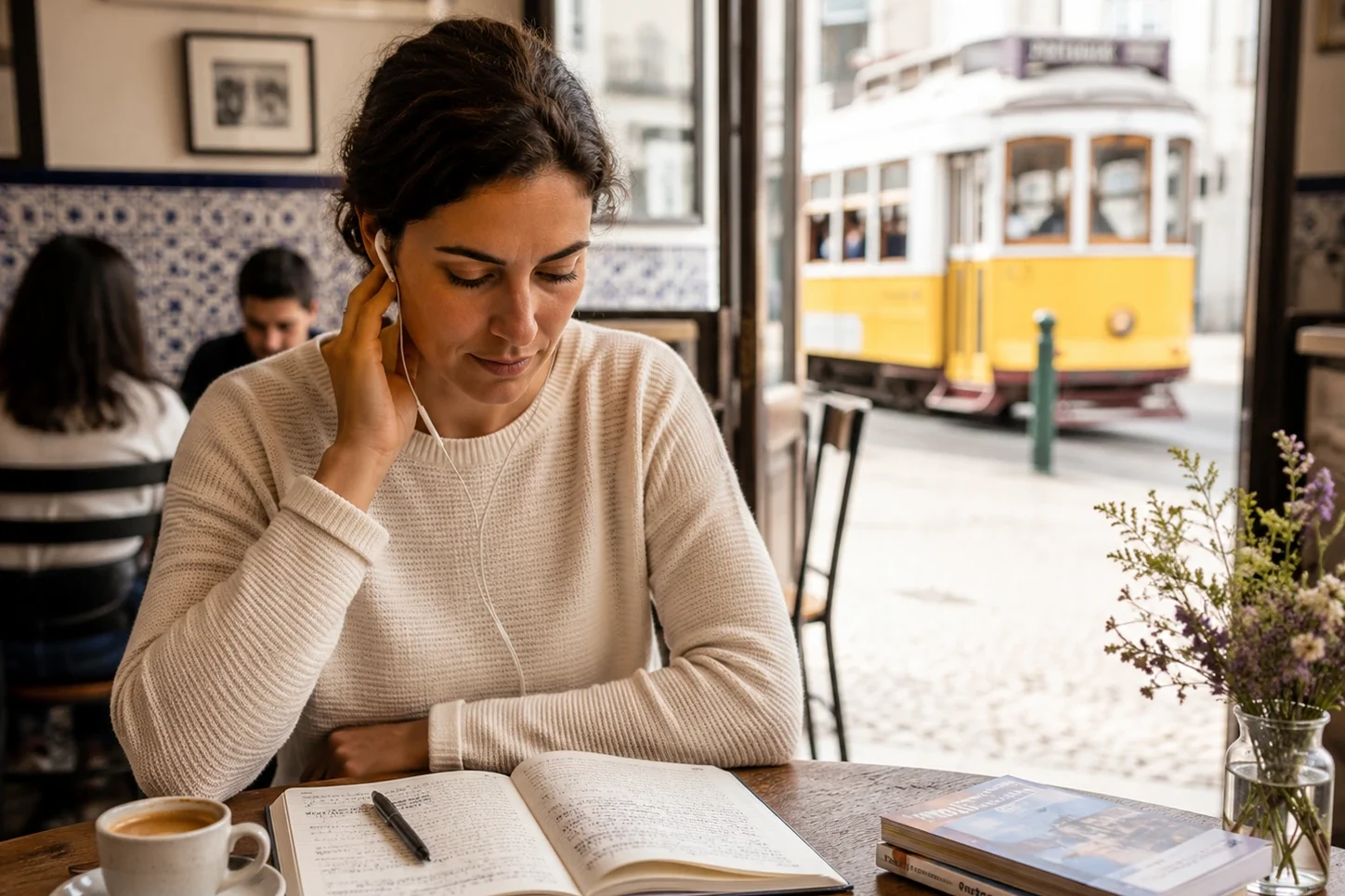 european-portuguese-pronunciation-practice Learner practising European Portuguese pronunciation and listening skills